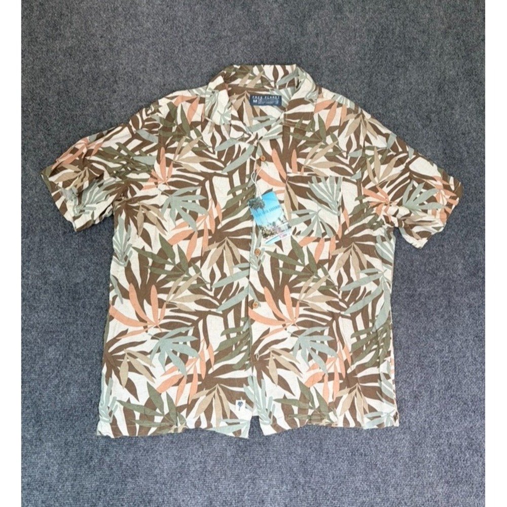 NWT Free Planet Men's Tropical Leaf Print Button Down Shirt Viscose Linen Size M